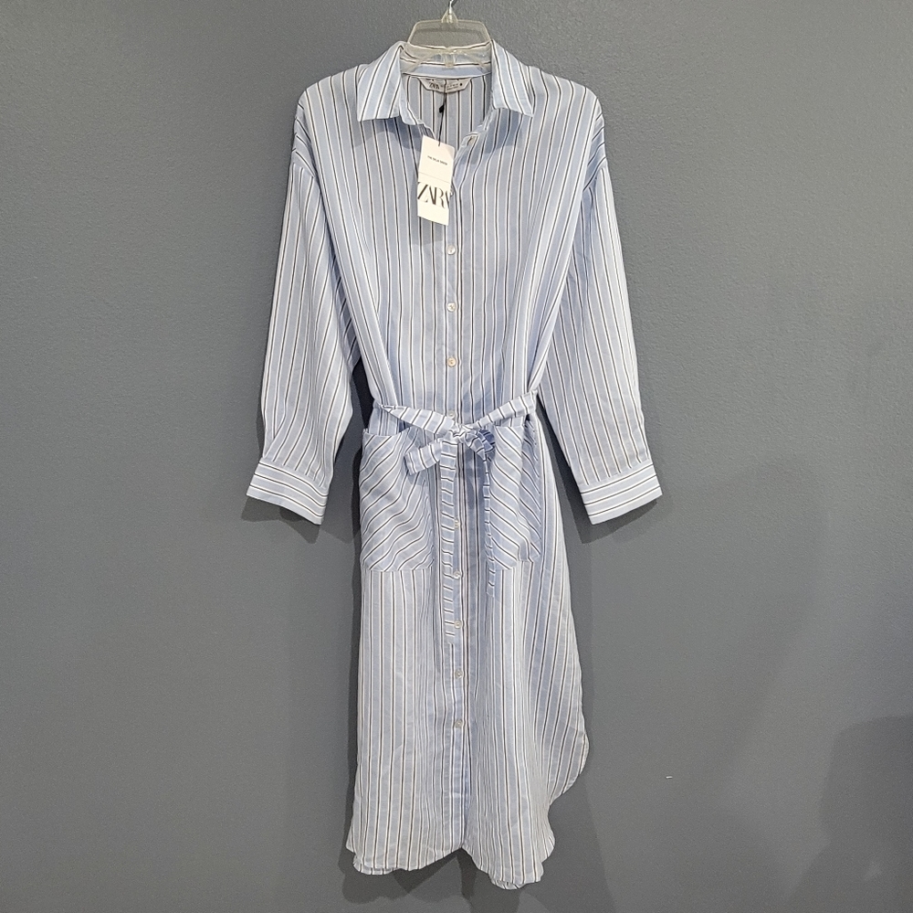 Zara The Delia Dress oversized striped midi shirt dress XS - Picture 3 of 5